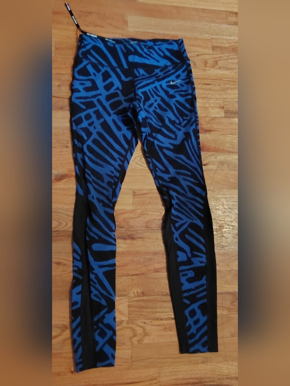 Nike Blue & Black Abstract Print Athletic Leggings Women's Medium